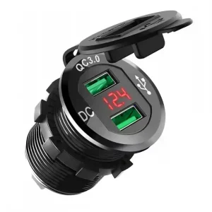 Hit cenowy Motocyklowe gniazdo ładowarka czarna QC3.0 2x USB